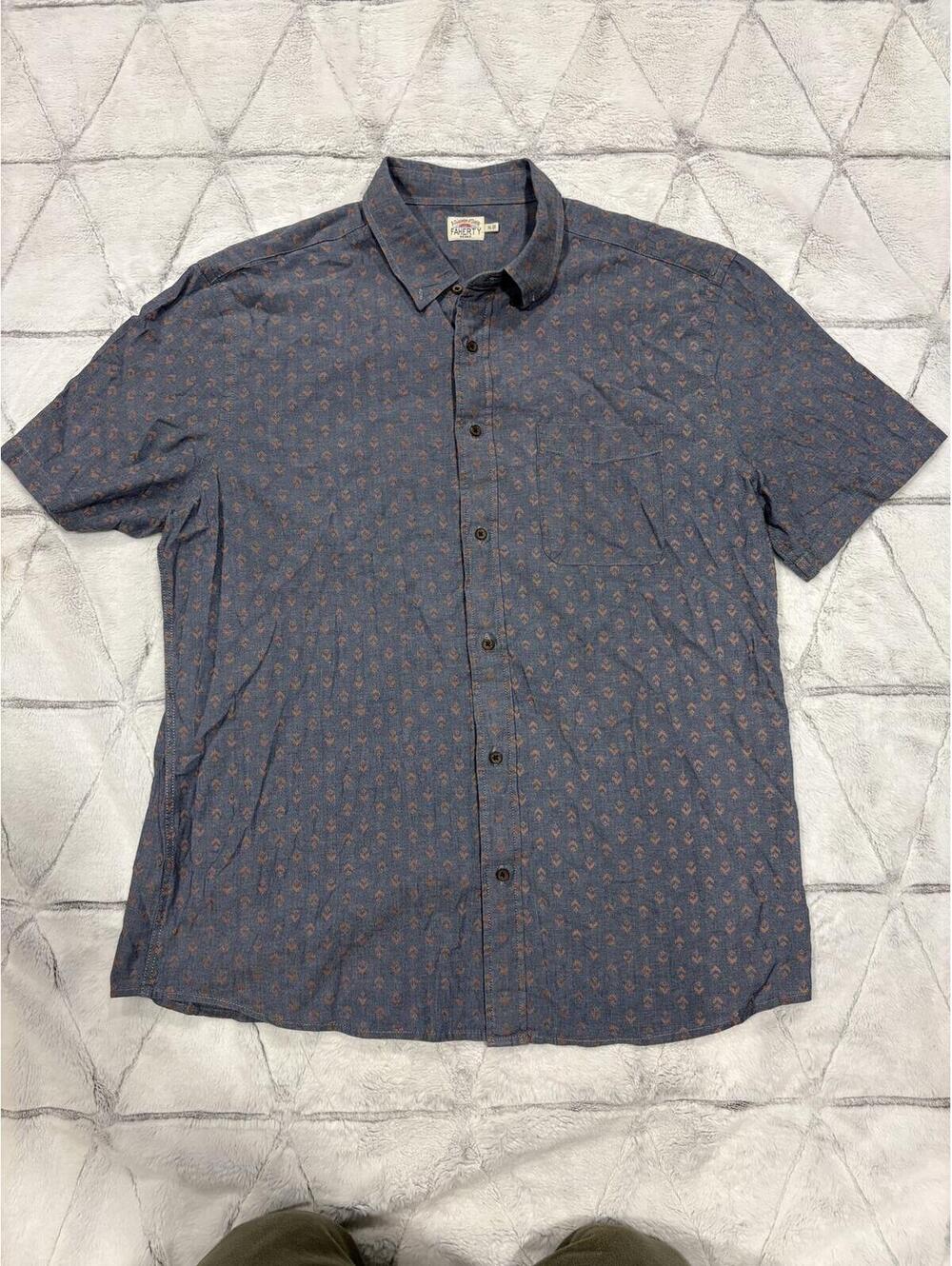 Faherty Preppy Men's XL Indigo Dyed Cotton Patterned Shirt Casual Comfort